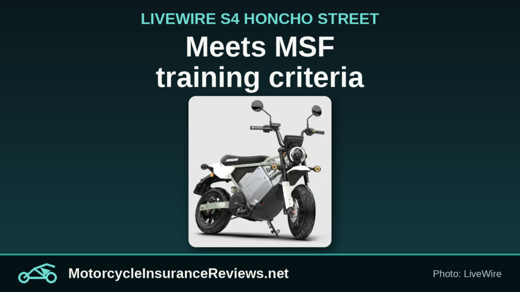 LiveWire S4 Honcho Street electric motorcycle from LiveWire's official image, under the headline Meets MSF training criteria