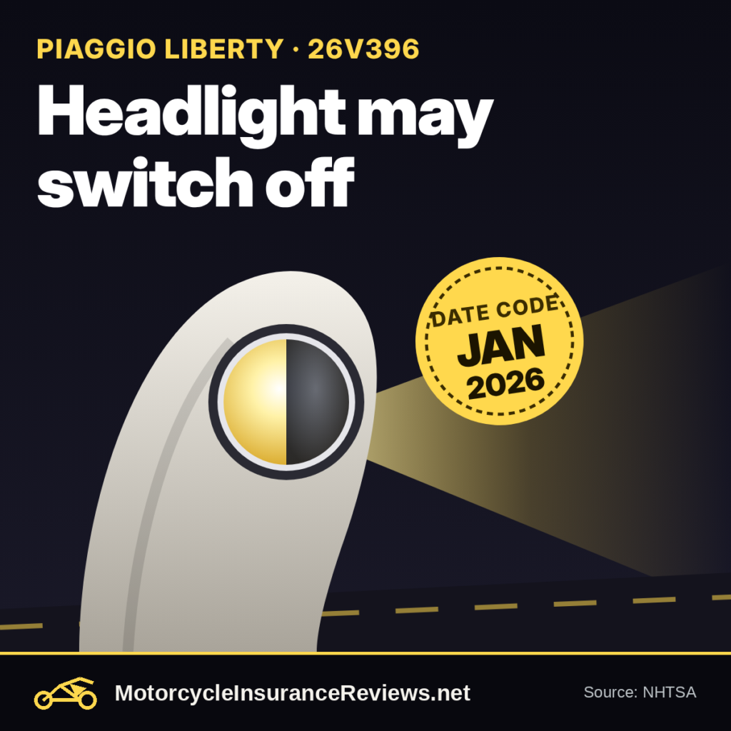 Illustration of a scooter front at night with its headlight half dark and a JAN 2026 date-code stamp, headline Headlight may switch off